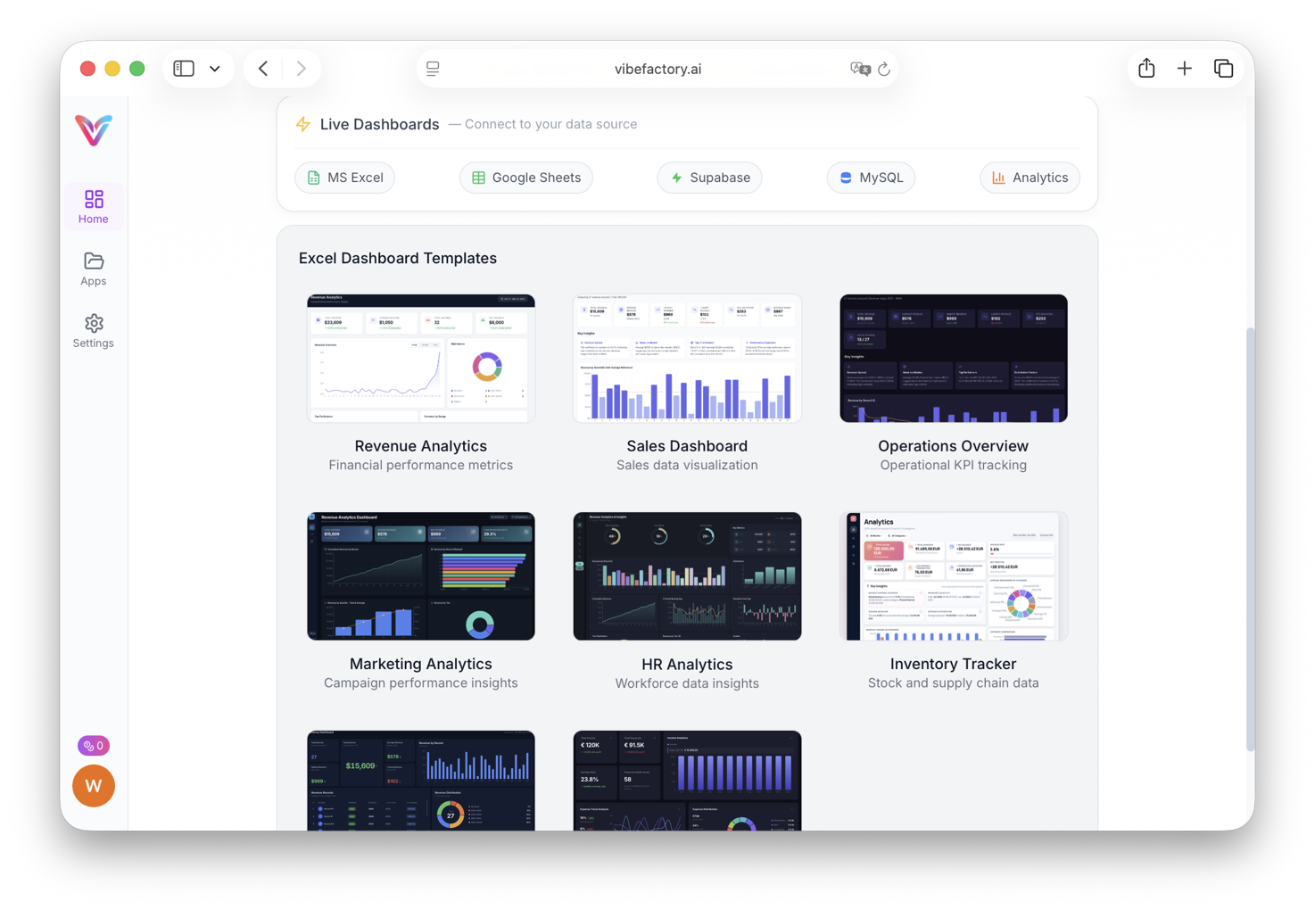 Dashboard template selection - choose a professional template to match your data