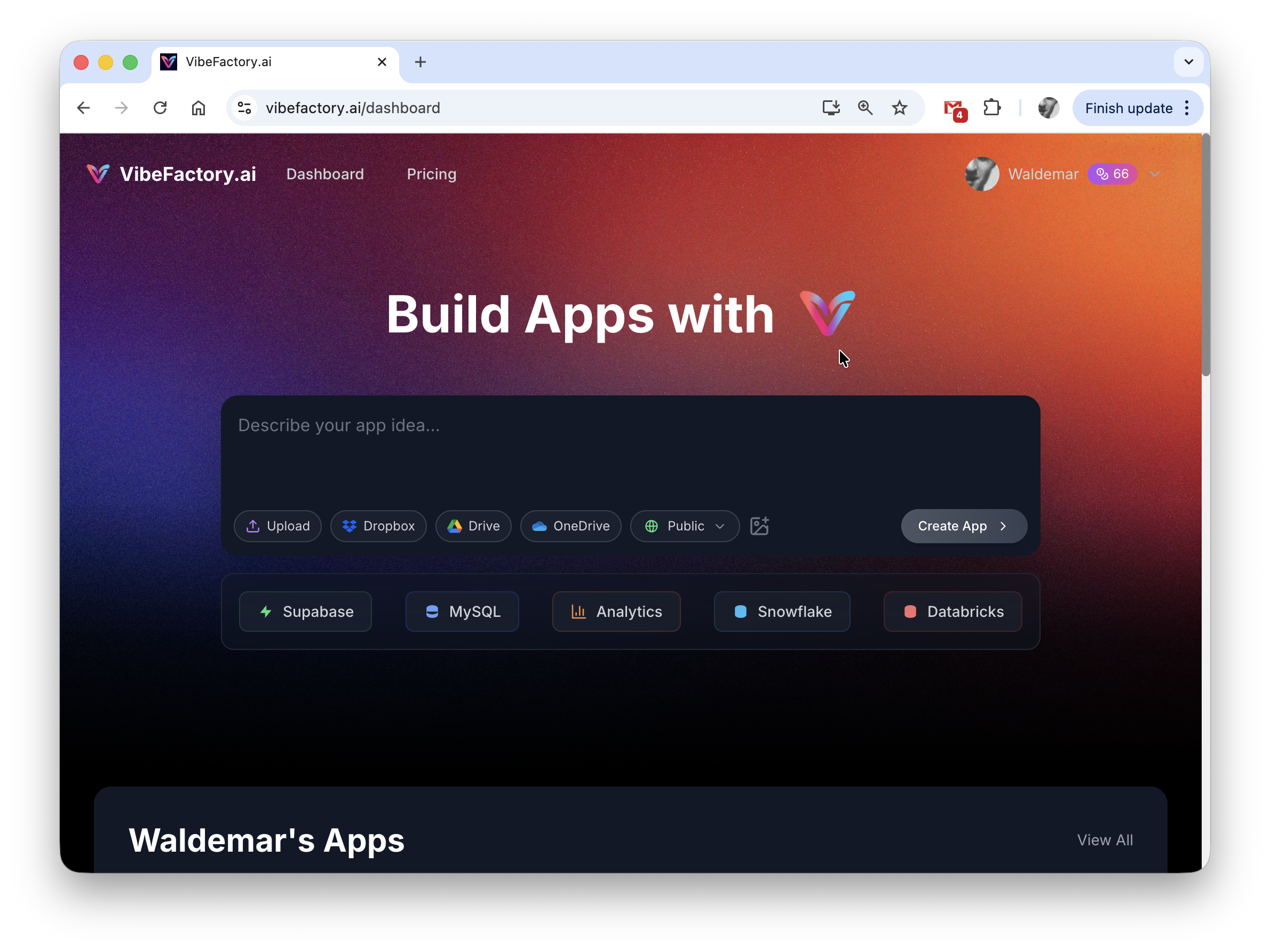 VibeFactory Dashboard Generator - AI-powered platform to create dashboards from Excel and CSV files