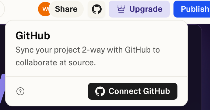 Lovable project view showing GitHub icon and Connect GitHub button